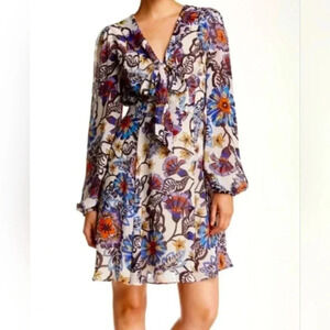 NWOT Betsey Johnson Floral Boho Balloon Sleeve Front Tie Neck Dress Size 4 or S